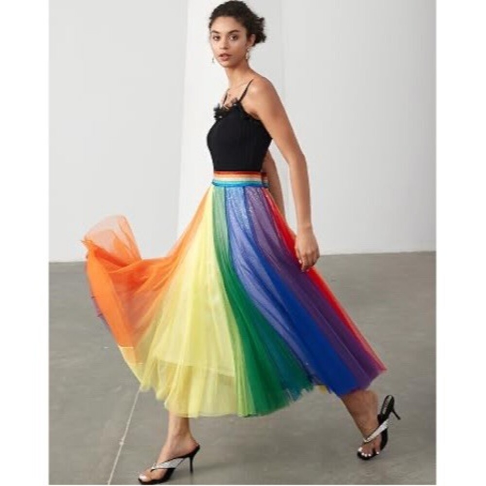 Rainbow Tulle Midi Skirt Price Halloweeen Dopamine Cosplay Clowncore, Small - Picture 2 of 5